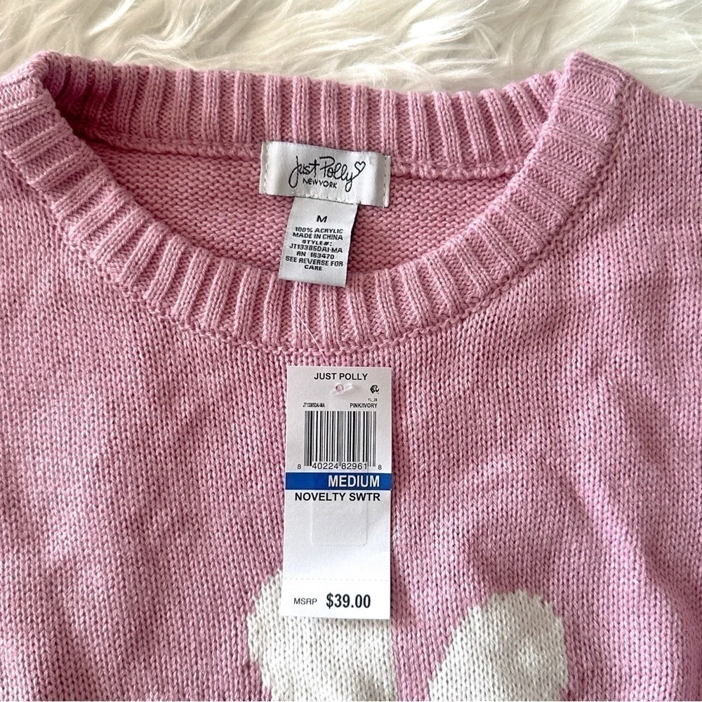 Just Polly' Daisy Graphic Ribbed-Edge Sweater Medium - Picture 4 of 4